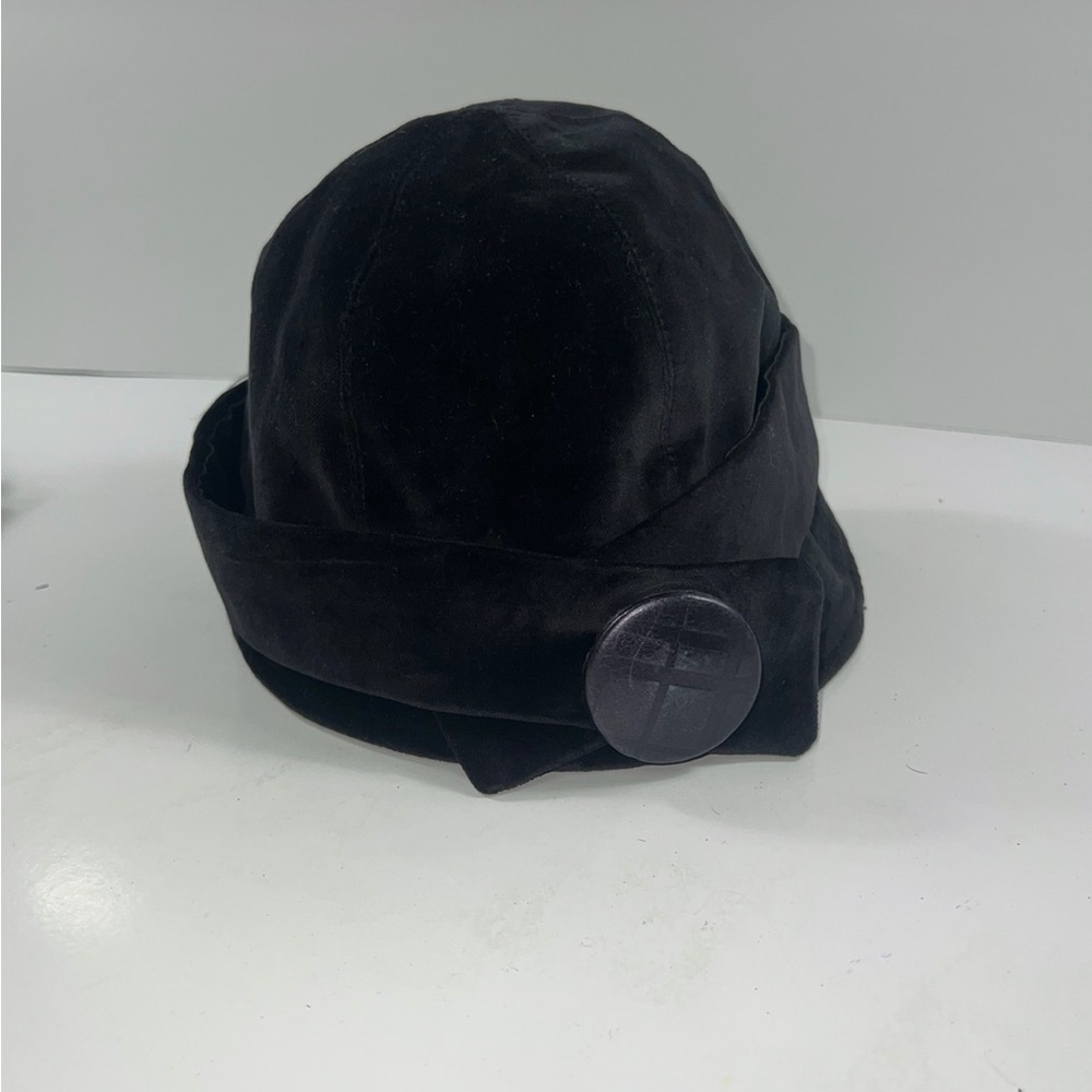 Burberry London Black Velvet Cloche Cap Nova Check Sash Button Decor Hat Small - Picture 3 of 5